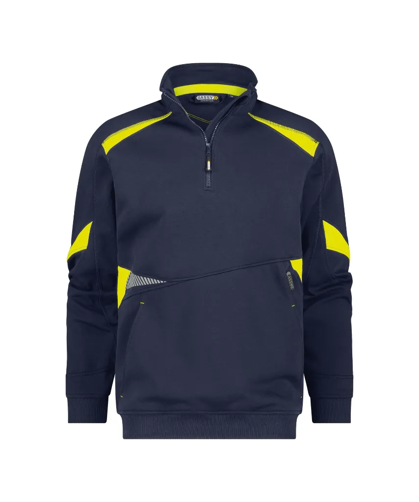 dassy-aratu-sweater-short-zipper-midnight-blue-fluo-yellow-front.webp