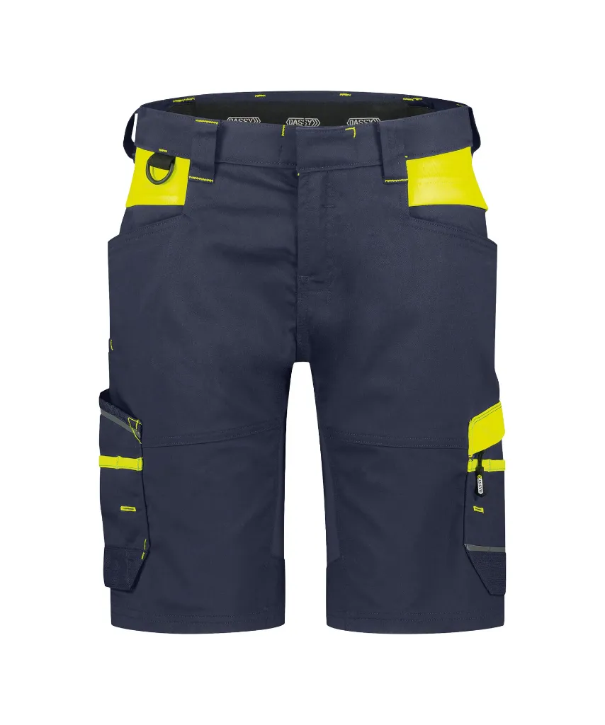 dassy-manilla-women-work-shorts-stretch-midnight-blue-fluo-yellow-front.webp