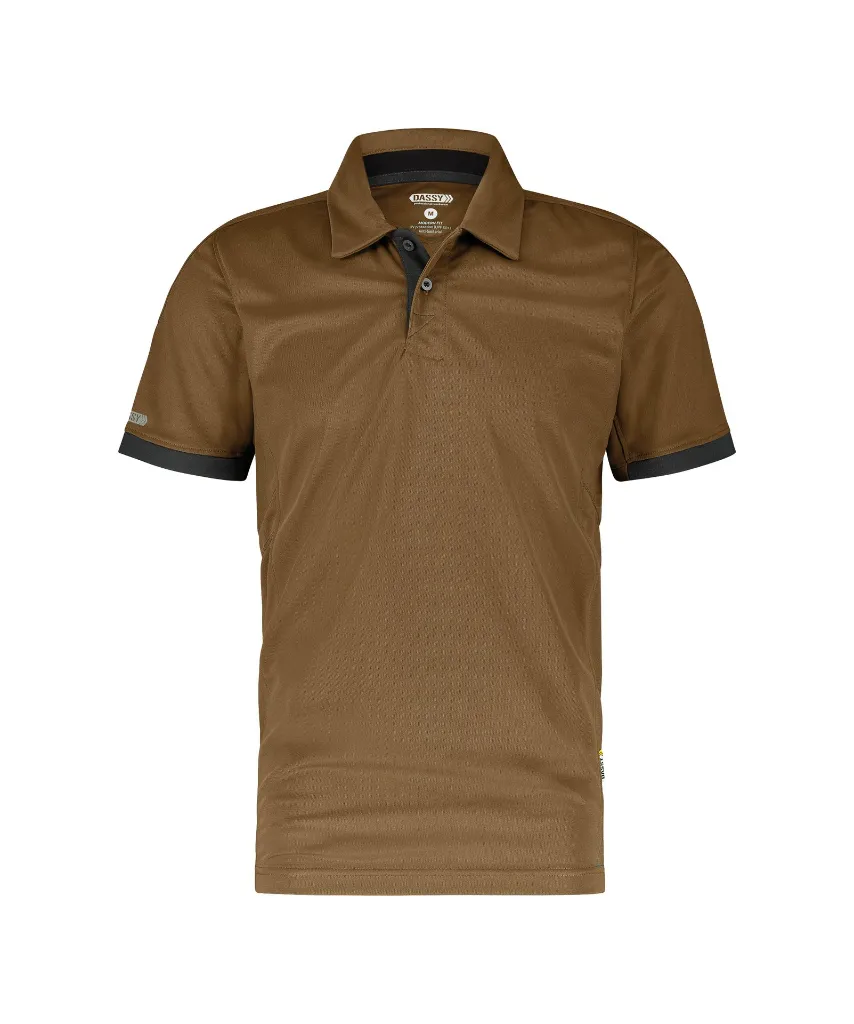dassy-traxion-polo-shirt-clay-brown-anthracite-grey-front.webp